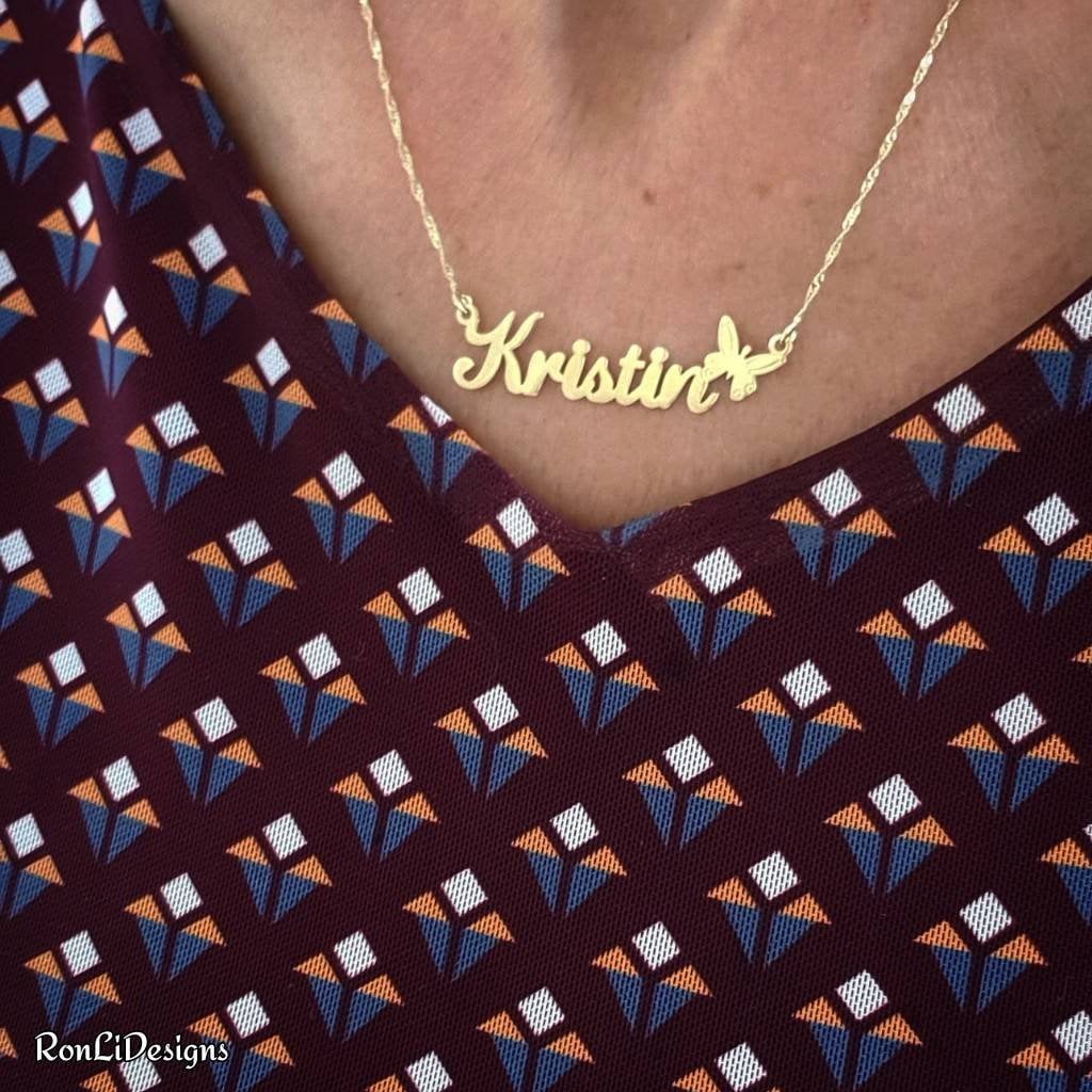 14K Gold Personalisierte Schmetterling Halskette Kristin Zara Stil Name Kettenanhänger von RonLiDesigns