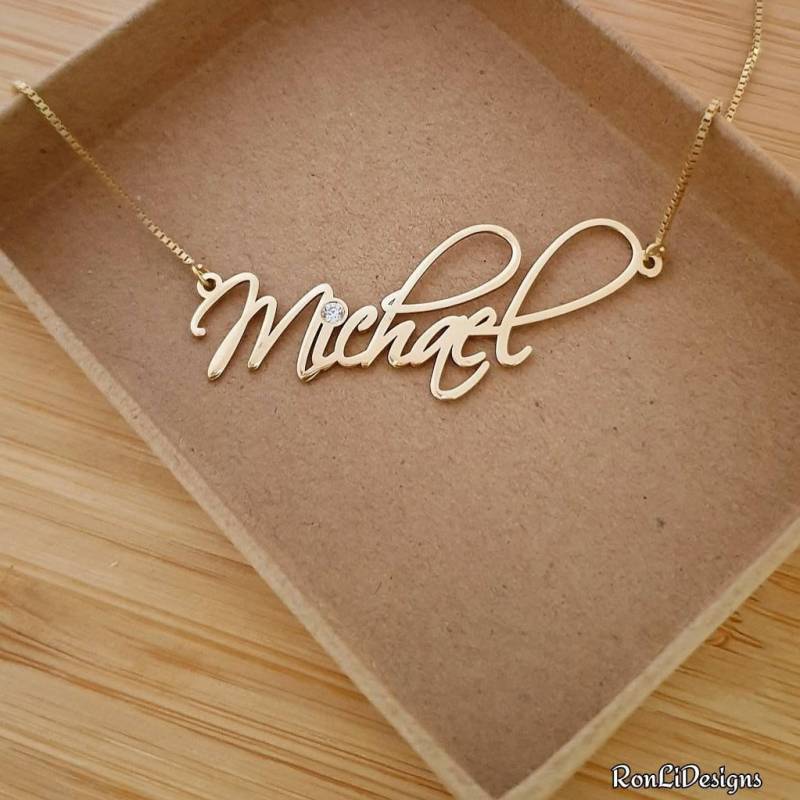Echte 14K Gold Kette Mit Name Script Style Namensschild von RonLiDesigns