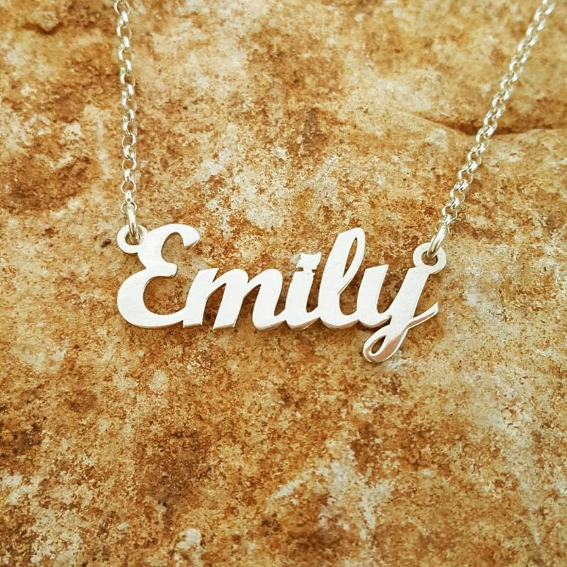Emily Stil Script Sterling Silber Halskette von RonLiDesigns