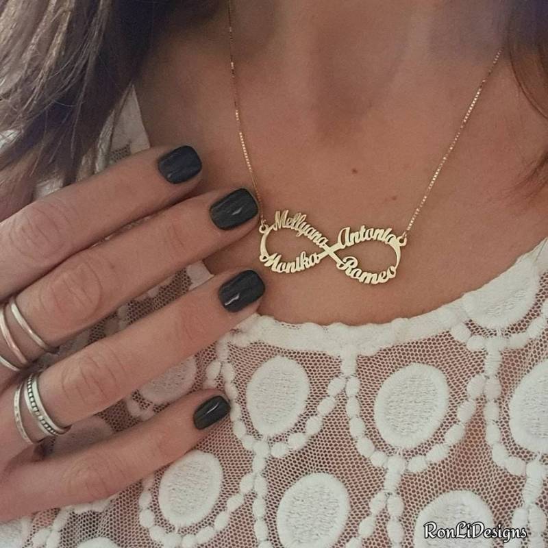 Gold Infinity Name Halskette Massiv 14K Angefertigt Für Immer Symbol 1-4 Familiennamen von RonLiDesigns