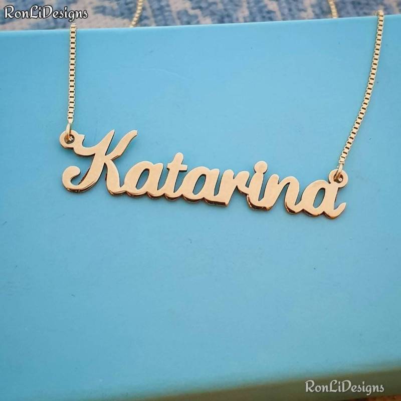 Meine Namenskette Massive 14K Goldhalskette Mit Name Custom Script Namensschild von RonLiDesigns