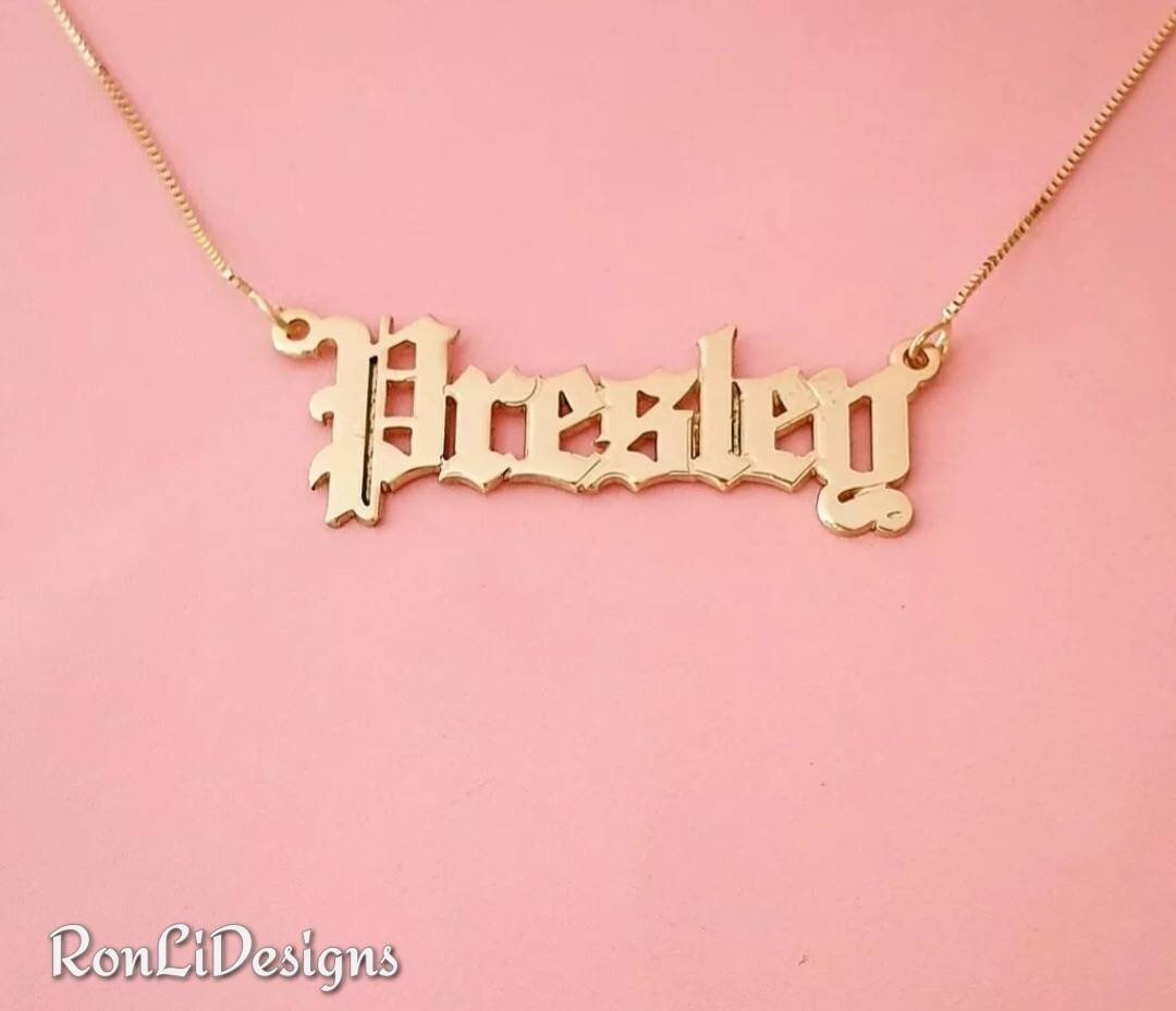 My Name Halskette Massiv 14K Gold Namensschild Und Kette von RonLiDesigns