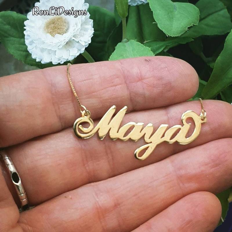 Personalisierte 14K Solid Gold Name Halskette - Custom Maya Design von RonLiDesigns