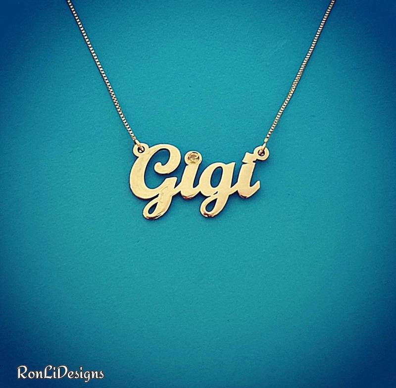 Script Name Halskette Echt 14 Karat Gold 14K Gigi Style von RonLiDesigns