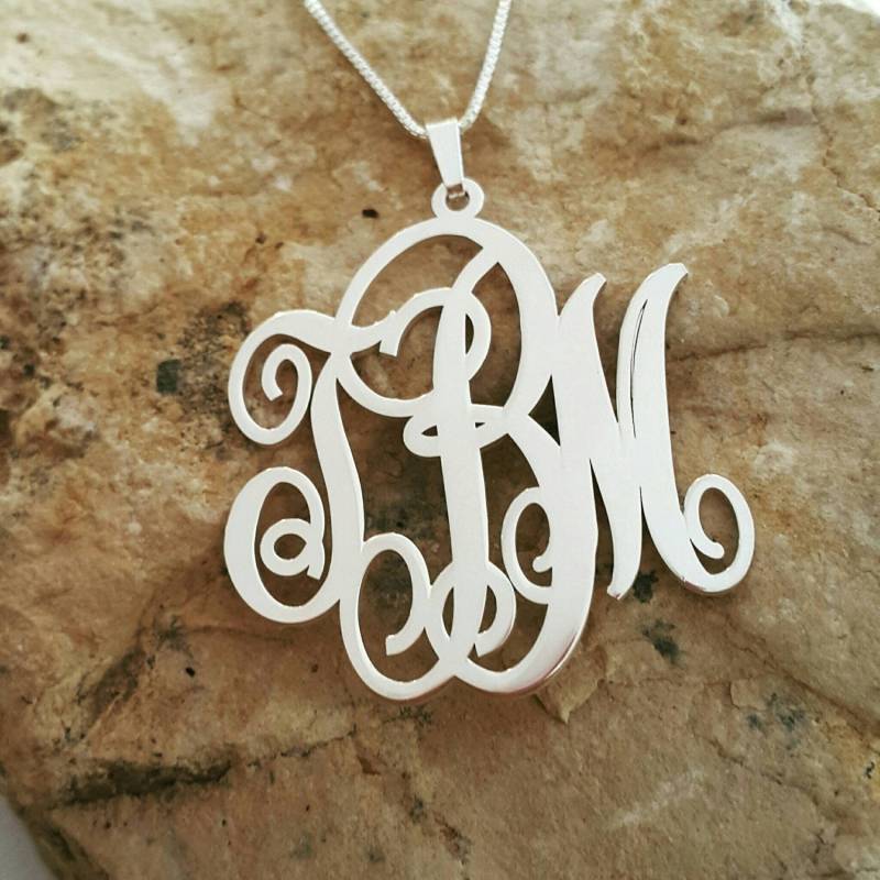 sterling Silber Monogramm Halskette Personalisierter Initial Anhänger von RonLiDesigns