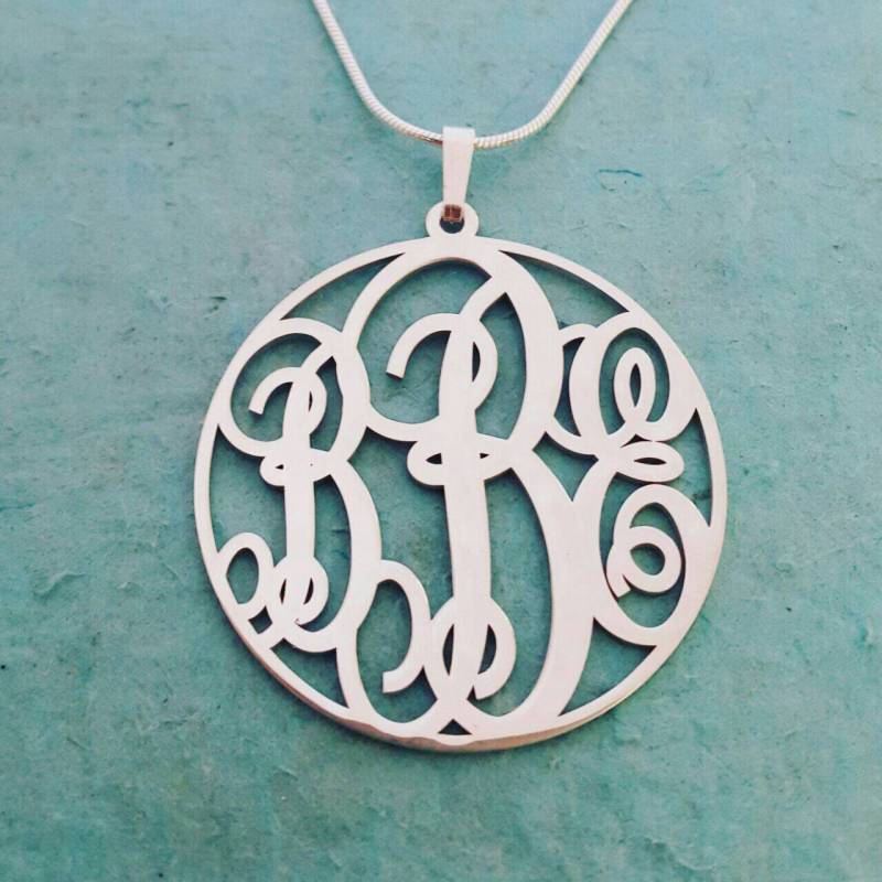 sterling Silber Monogramm Halskette Personalisierter Initial Anhänger von RonLiDesigns