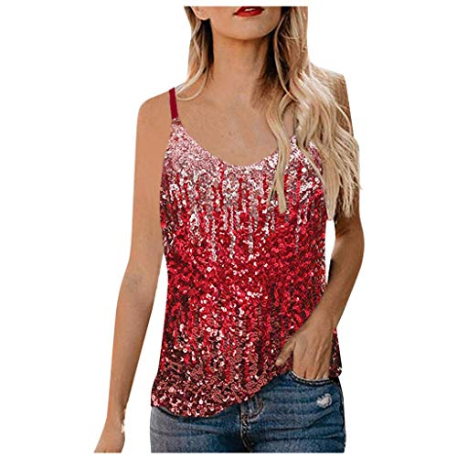 Damen Pailletten Oberteile Glitzer Party Trägertop Weste Camis (Rot, XL) von Ronamick