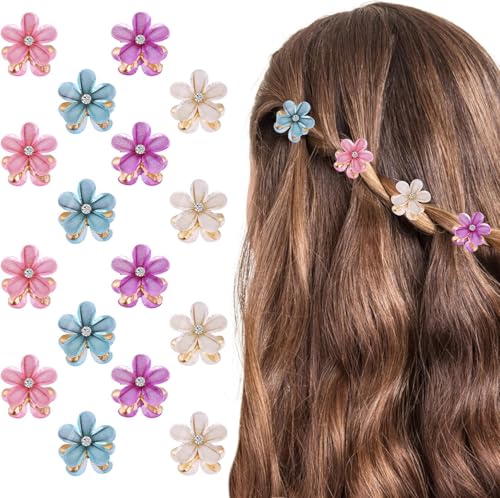 Rongchenghao 16 Blumen Haarspangen Kristall Diamant Blütenblatt Mini Haarklammern Mode Haarschmuck Geeignet für Damen Mädchen Geburtstage und Hochzeitsfeiern (Blau, Beige, Rosa, Lila) von Rongchenghao