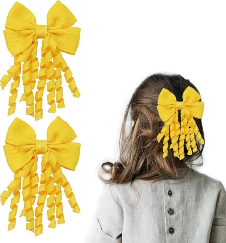 Rongchenghao 2-teiliges Set Haarschmuck geeignet für kleine Kinder und Mädchen, gelbe Haarspange, Schleife Spiralband, Schulhaarschmuck, gelb von Rongchenghao