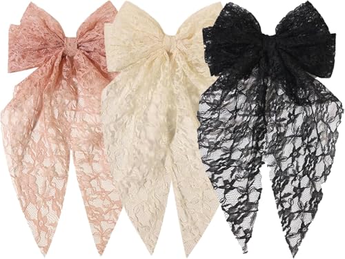 Rongchenghao 3-teiliges Set mit großen Schleifen aus Seidensatin, weich, doppellagig, sanfte Haarspange, einfarbig, französische Haarspange, geeignet für Damen und Mädchen von Rongchenghao