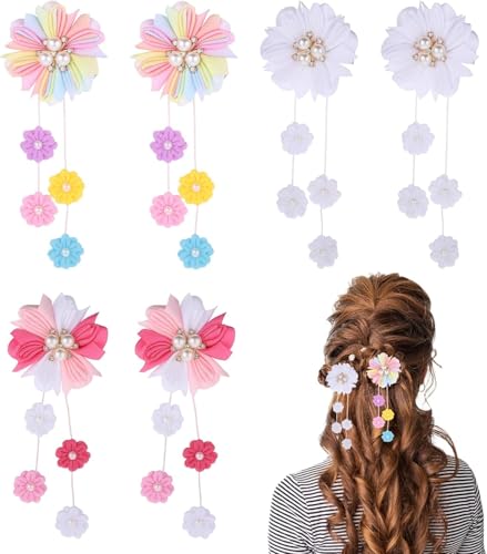 Rongchenghao 6 Stück Mädchen Haarschmuck Floral Pony Haarspangen Satinband Schleifen geeignet für Mädchen mit Krokodilklemmen Niedliche Haarschmuck geeignet für von Rongchenghao