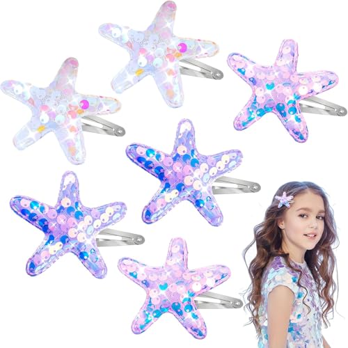 Rongchenghao 6 Stück Seestern Haarspangen Funkelnde Seestern Haarschmuck Glitzer Snap Clips Strand geeignet für Frauen und Mädchen (Rosa, Lila, Weiß) von Rongchenghao