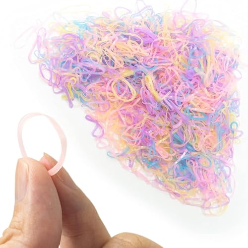 Rongchenghao Mini-Gummibänder in Regenbogenfarben, 1000 Stück weiche, elastische Gummibänder, geeignet für Kinderhaare, Frauen- und Mädchenweben und Frisuren von Rongchenghao