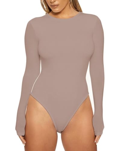 Rongseng Body Damen Langarm Elegant Bodysuit Tops Sexy Langarm Bodys mit Rundhals Schmal Damenbody Unterziehbody Stringbody Stretch Langarmbody Langarmshirt Long Sleeve Oberteil für Frauen von Rongseng