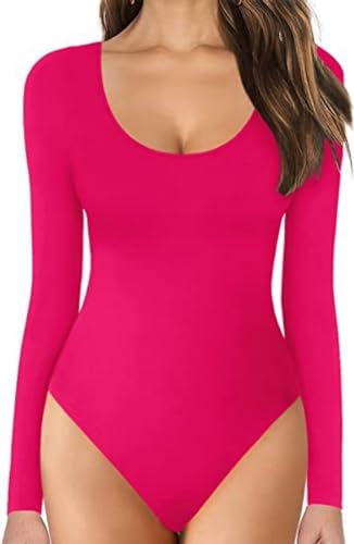 Rongseng Body Damen Langarm Elegant Bodysuit Tops Sexy Rundhalsausschnitt Langarm Bodys Schmal Damenbody Unterziehbody Stringbody Stretch Langarmbody Langarmshirt Long Sleeve Oberteil für Frauen von Rongseng