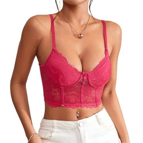 Rongseng Crop Tops Damen Sexy Spitze Bauchfrei Camilose Top Spaghettiträger Cropped Oberteil V-Ausschnitt Spitzentop Bralettes Untertops Sommer Cami Tank Top von Rongseng