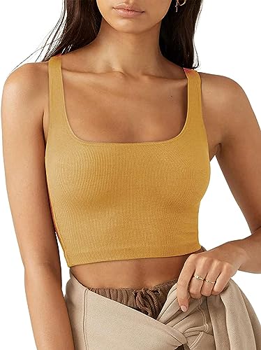 Rongseng Damen Crop Tops Sexy Ärmellos Quadratischer Hals Tank Top Sport Oberteile Kurz Fitted Gerippt Corset Top Basic Shirt Camisole von Rongseng