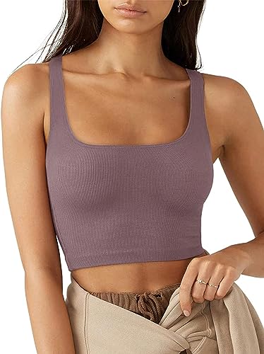 Rongseng Damen Crop Tops Sexy Ärmellos Quadratischer Hals Tank Top Sport Oberteile Kurz Fitted Gerippt Corset Top Basic Shirt Camisole von Rongseng