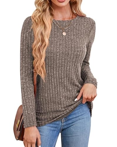 Rongseng Pullover Damen Rundhalsausschnitt Langarmshirt Sweatshirt Damen Tunika Oberteile Langarm Strickpullover Leichte Sweater Elegant Weich Longshirt Tops Casual Longpullover Herbst und Winter von Rongseng