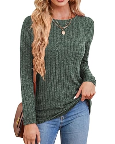 Rongseng Pullover Damen Rundhalsausschnitt Langarmshirt Sweatshirt Damen Tunika Oberteile Langarm Strickpullover Leichte Sweater Elegant Weich Longshirt Tops Casual Longpullover Herbst und Winter von Rongseng