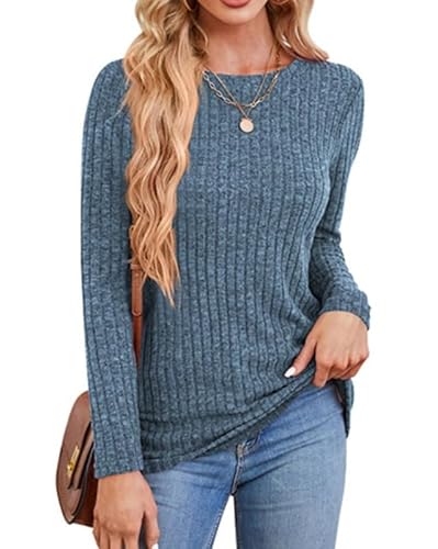 Rongseng Pullover Damen Rundhalsausschnitt Langarmshirt Sweatshirt Damen Tunika Oberteile Langarm Strickpullover Leichte Sweater Elegant Weich Longshirt Tops Casual Longpullover Herbst und Winter von Rongseng