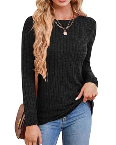 Rongseng Pullover Damen Rundhalsausschnitt Langarmshirt Sweatshirt Damen Tunika Oberteile Langarm Strickpullover Leichte Sweater Elegant Weich Longshirt Tops Casual Longpullover Herbst und Winter von Rongseng