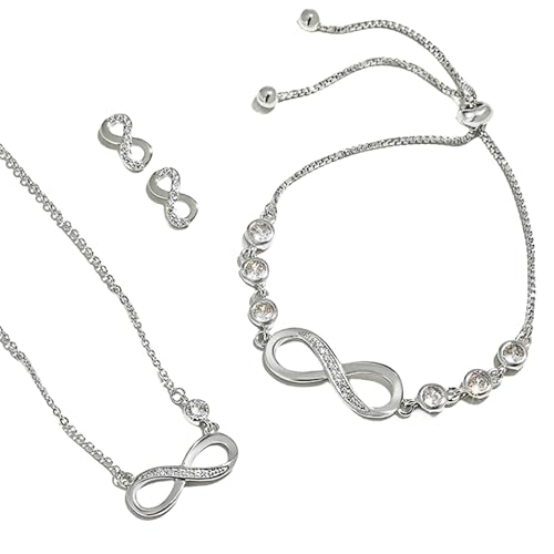 Rongseng Schmuck Set Damen Unendlichkeitssymbol Halskette Anhänger, Ohrring Ohrstecker und Armbänder Infinity Jewelry Set Frauen Mode Emaille Schmuckset Geschenk für Mädchen Frauen von Rongseng