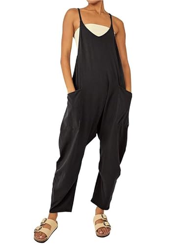 Rongseng jumpsuit damen sommer overall latzhose damen arbeitshose romper damen frauen minimalistischer overall mit taschen und v-ausschnitt ärmelloser casual locker oversize einfarbiger lässige loose von Rongseng