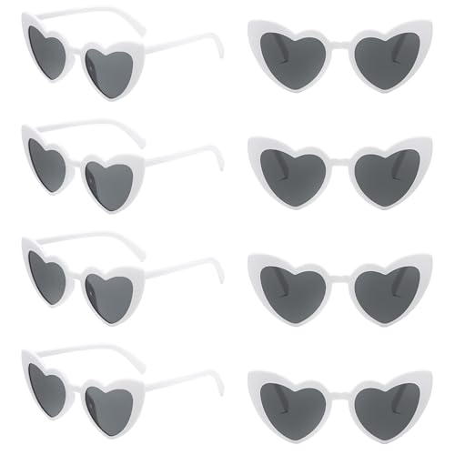 Rongxze 8 Stück Herz Sonnenbrille, Sonnenbrille Herzform Vintage, Partybrille Hippie Brille für Kinder und Erwachsene Foto Requisiten Hochzeit Party Karneval Halloween Weihnachten (Weiß) von Rongxze