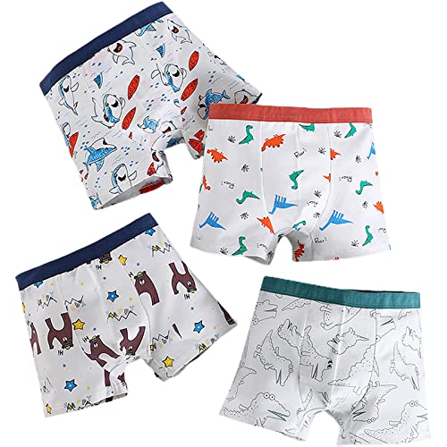 RONGYI 4 Pack Boys’ Boxer Crocodile, Boxer Crocodile with Dinosaur Motif, Underwear Cotton Kids Underwear, Cotton Briefs, for Children Aged 15-20 kg, for Children Aged 4-6 Years, M von RONGYI