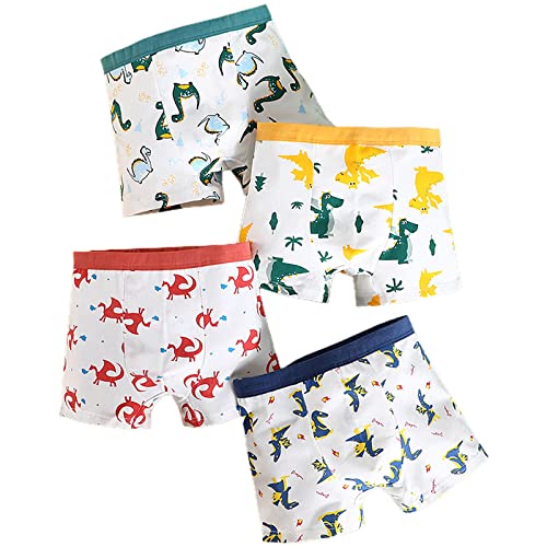 RONGYI 4 Pack Boys’ Boxer Shorts, Boxer Shorts with Dinosaur Motif, Underwear Cotton Kids Underwear, Cotton Briefs, for Children Aged 15-20 kg, for Children Aged 4-6 Years, M von RONGYI