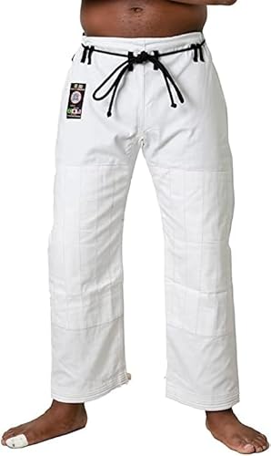 Ronin BJJ Hose für Erwachsene – Kampfsport-Hose aus Baumwolle mit 6 Schlaufen Kordelzug, Weiß/Silber, 3 von Ronin