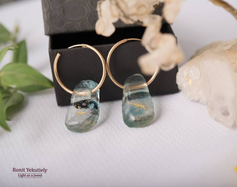 Creolen Mit Türkis Glas 24 Reine Blattblätter von RonitYekutielyArtist