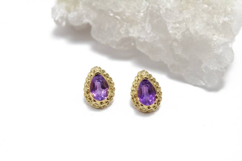 14K Gelbgold Amethyst Ohrstecker .70 Cttw von Ronnie7