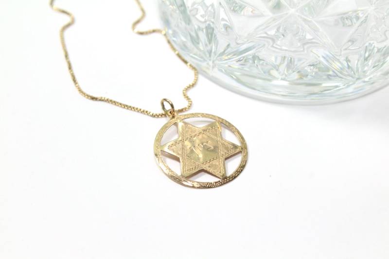 14K Solid Gelbgold Davidstern Magen David Anhänger Halskette von Ronnie7
