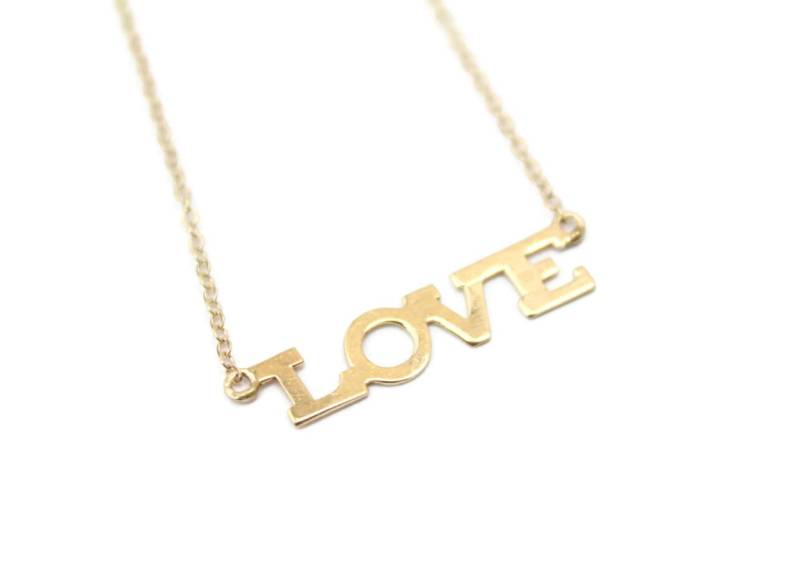 14K Solid Gelbgold Liebe Halskette von Ronnie7