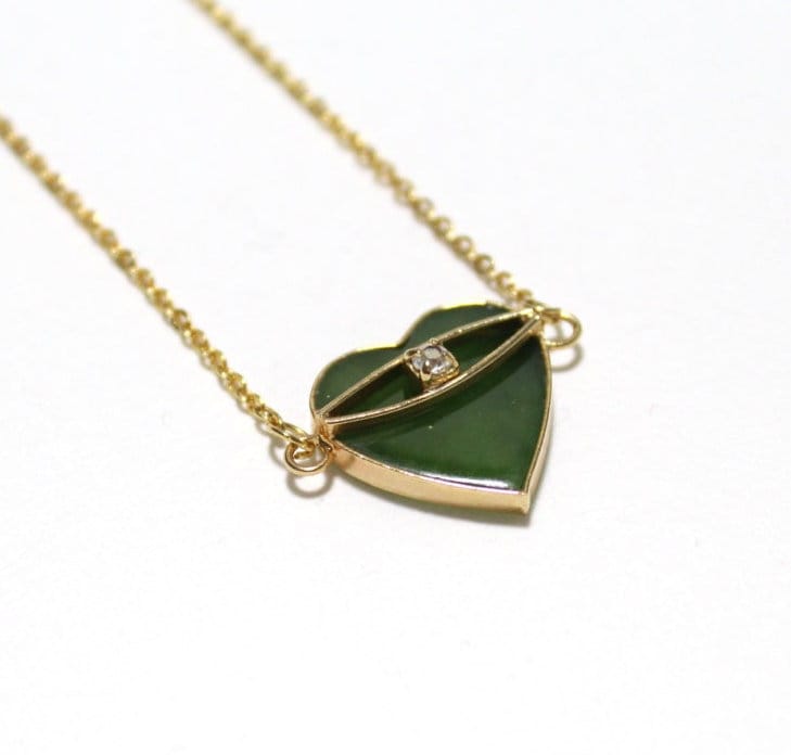 Gold Jade Herz Halskette Cz Edelstein Anhänger, 17 "Kette von Ronnie7