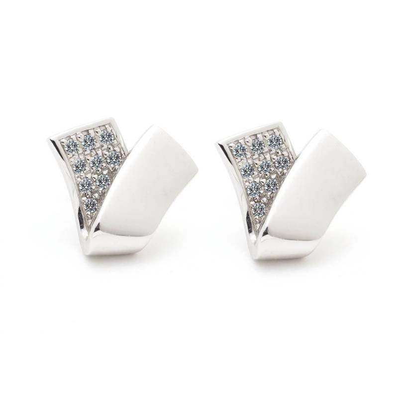 Jahrgang 18Kt. Weißgold Band-Bolzen-Ohrringe Mit Natürlichen Pave-Diamanten Ca. .40 Ctw von Ronnie7