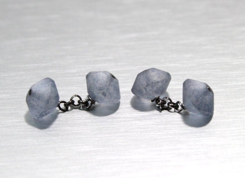 Manschettenknöpfe Aus Mattblauem Kristall, Handarbeit, Maßanfertigung von Ronnie7