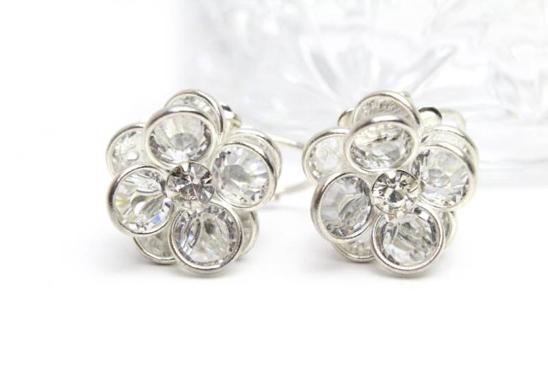 Silber Kristall Blumen Ohrringe von Ronnie7