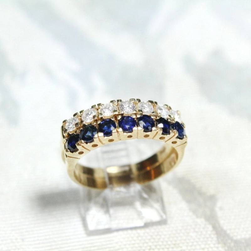 Vintage Diamant Und Saphir Stapelbare Ringe 14K Gelbgold. 1.75 Cttw von Ronnie7