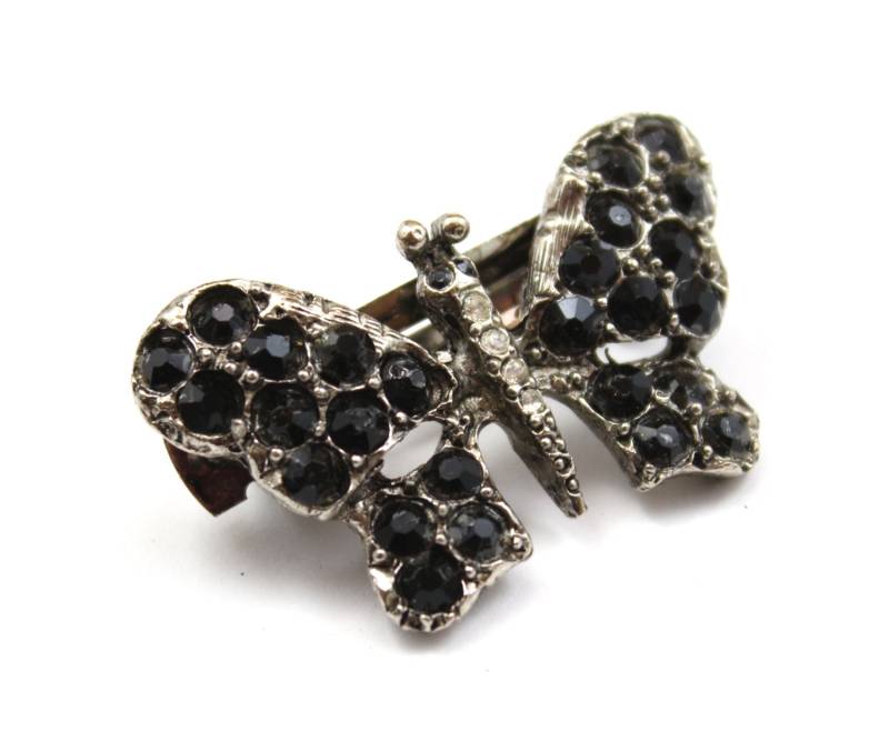 Vintage Haarspange Mit Schwarzen Swarovski Kristallen Schmetterling von Ronnie7