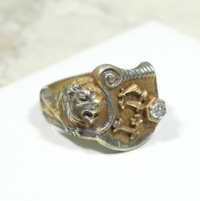 Vintage 14K Gold Löwe Ring Mit Diamant Königlicher Statement 1900S von Ronnie7