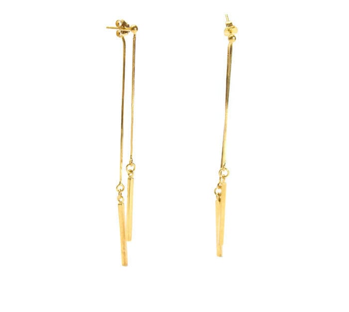 sterling Silber Mit 18K Vermeil Overlay Lange Doppeltropfen Ketten Ohrringe von Ronnie7