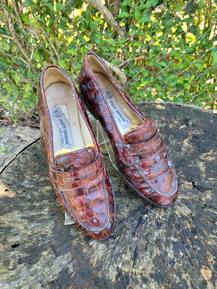 Frauen Vintage Croc Print Loafers Von Andre Assous Größe 7M/Casual Schuhe Lederschuhe von RonniesVintageCloset