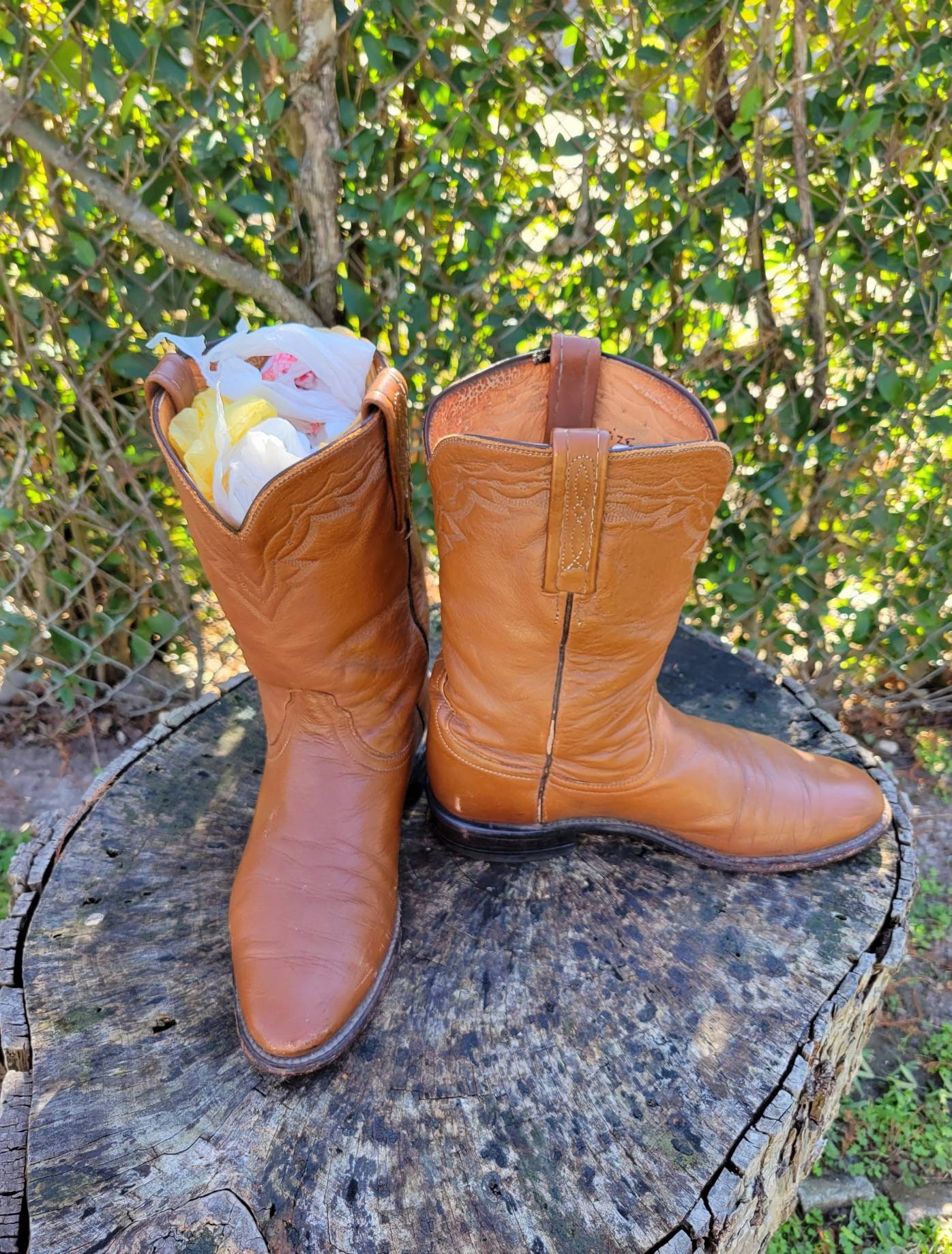 Herren Lucchese 2000 Western Cowboy Roper Braune Lederstiefel Größe 7, 5 D/Vintage Designer Boots von RonniesVintageCloset