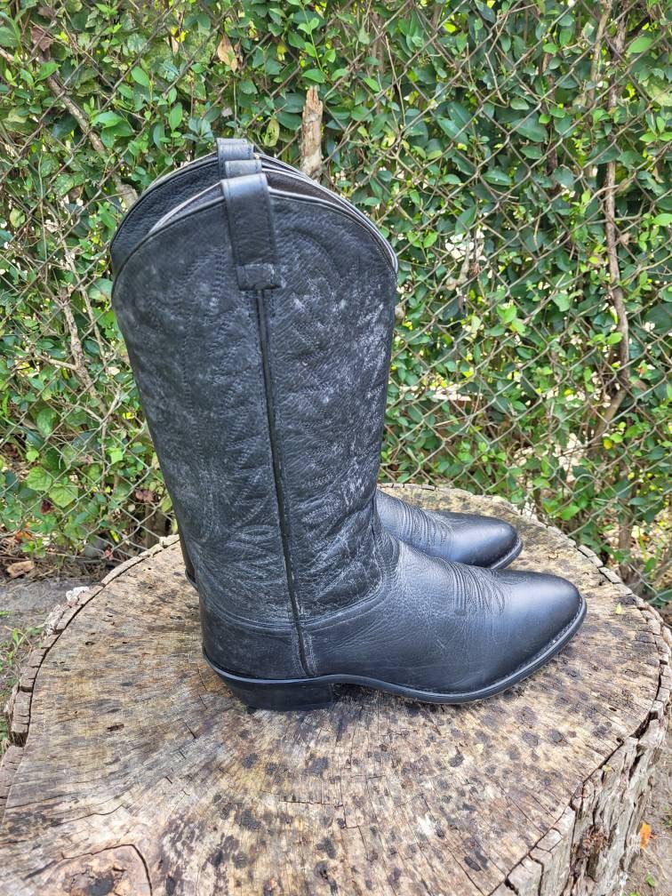 Vintage Herren Echtleder Größe 11 Cowboy Boots/Go Western Stiefel Für Männer/ Schwarze Männer Boots von RonniesVintageCloset