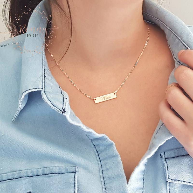 Kleine Personalisierte Bar Vorname Anfangsdatum Personalisierter Schmuck Kind Halskette Junges Mädchen Geschenk Brautjungfern Schwester - H25 von RonnyPop