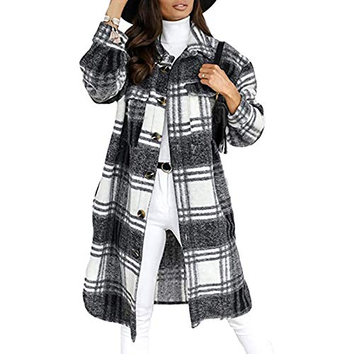 Ronony Damen Karierte Hemdjacke Jacke Knöpfe Oversized Übergangsjacke Langarm Holzfällerjacke Kurz Hemdbluse Hemd Casual Plaid Plüsch Fleece Mantel Tunika Boyfriend Karierte Hemdjacke Karohemd Bluse von Ronony