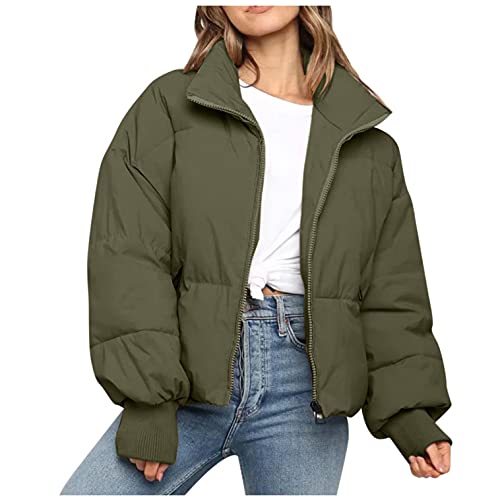 Ronony Damen Steppjacke Jacke Winter Puffe Jacket Cropped Fit Pufferjacke mit breitem Stehkragen Modern Frauen Winterjacke Kurz Geschnitten Wattierte Steppjacke Jacke Winter Puffe Jacket von Ronony